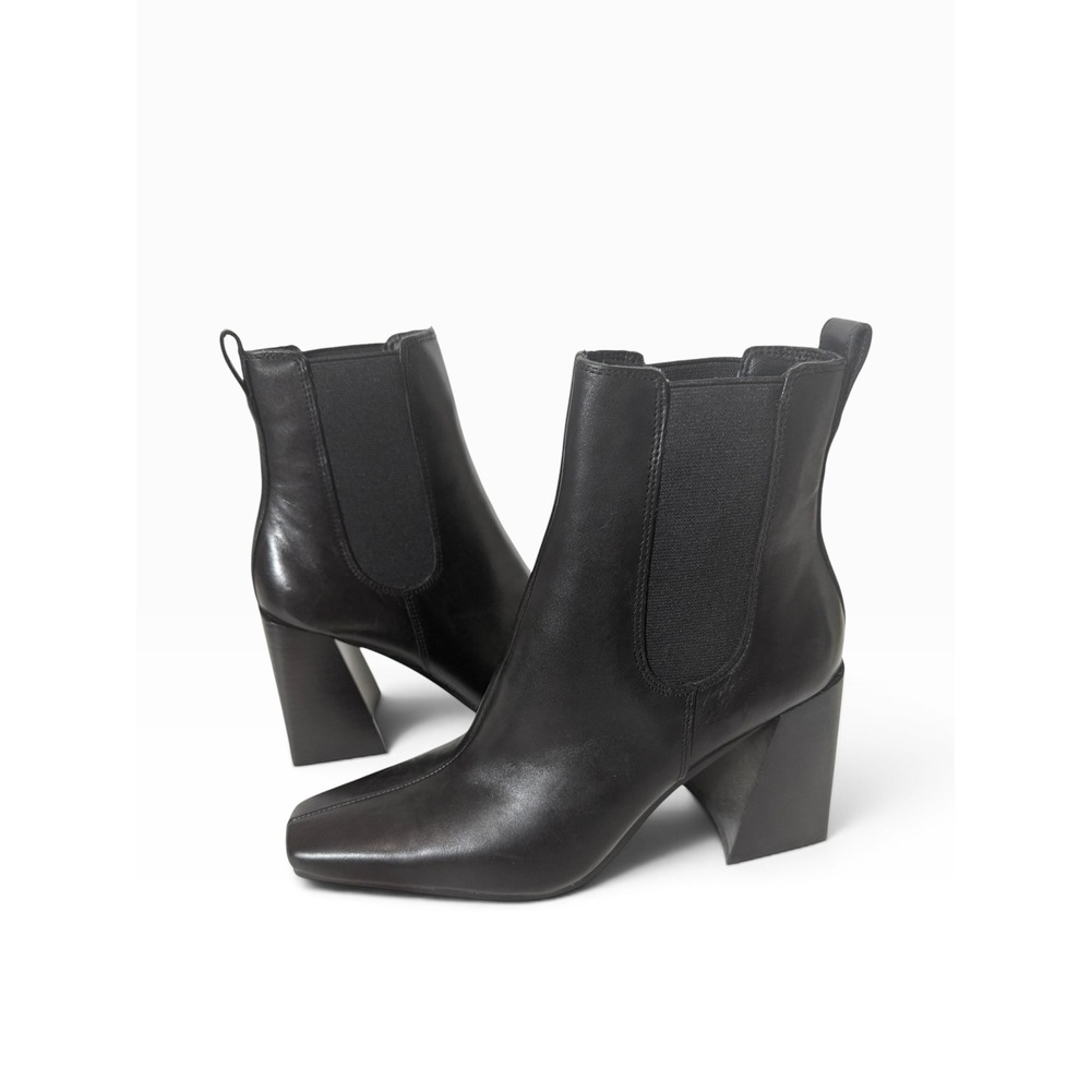 Topshop Harbor Womens Leather Black Square Toe Chunky Chelsea Boots Size 7.5